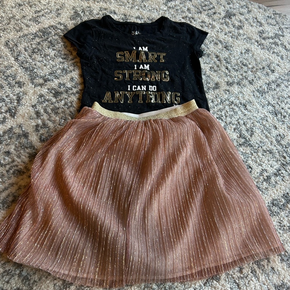 Smart Strong Girl tee and sparkly skirt